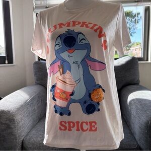 NWT Pumpkin Spice Graphic With Stitch Character T-Shirt
